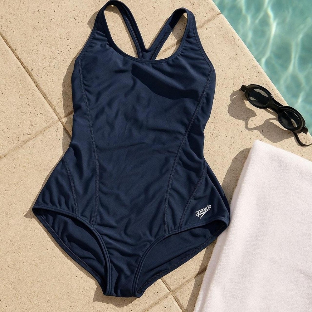 Speedo Women's Black Scoop Neck Moderate Ultraback One Piece Swimsuit